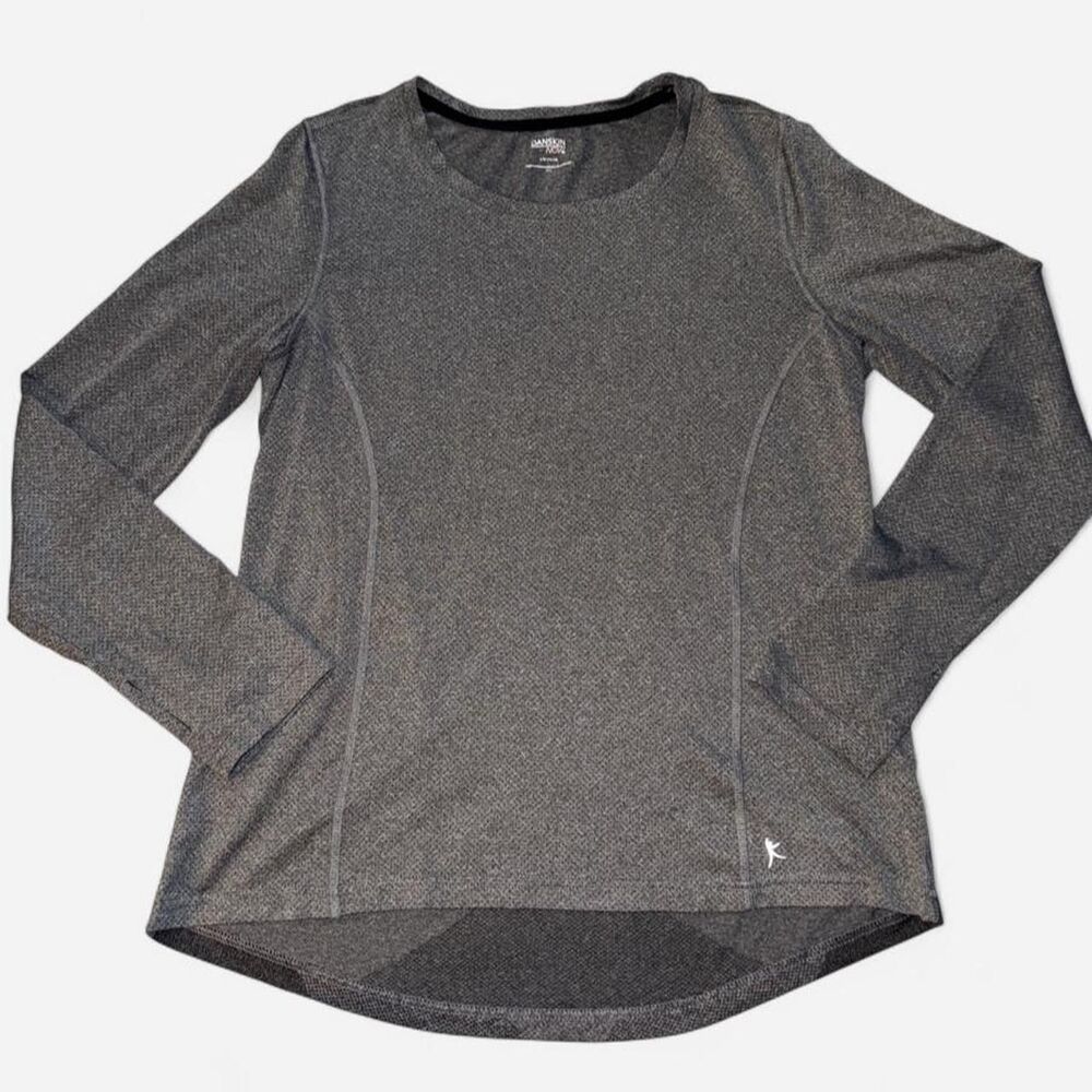 Danskin Gray Breathable Long Sleeve Workout Top with Chevron Back Design, Large